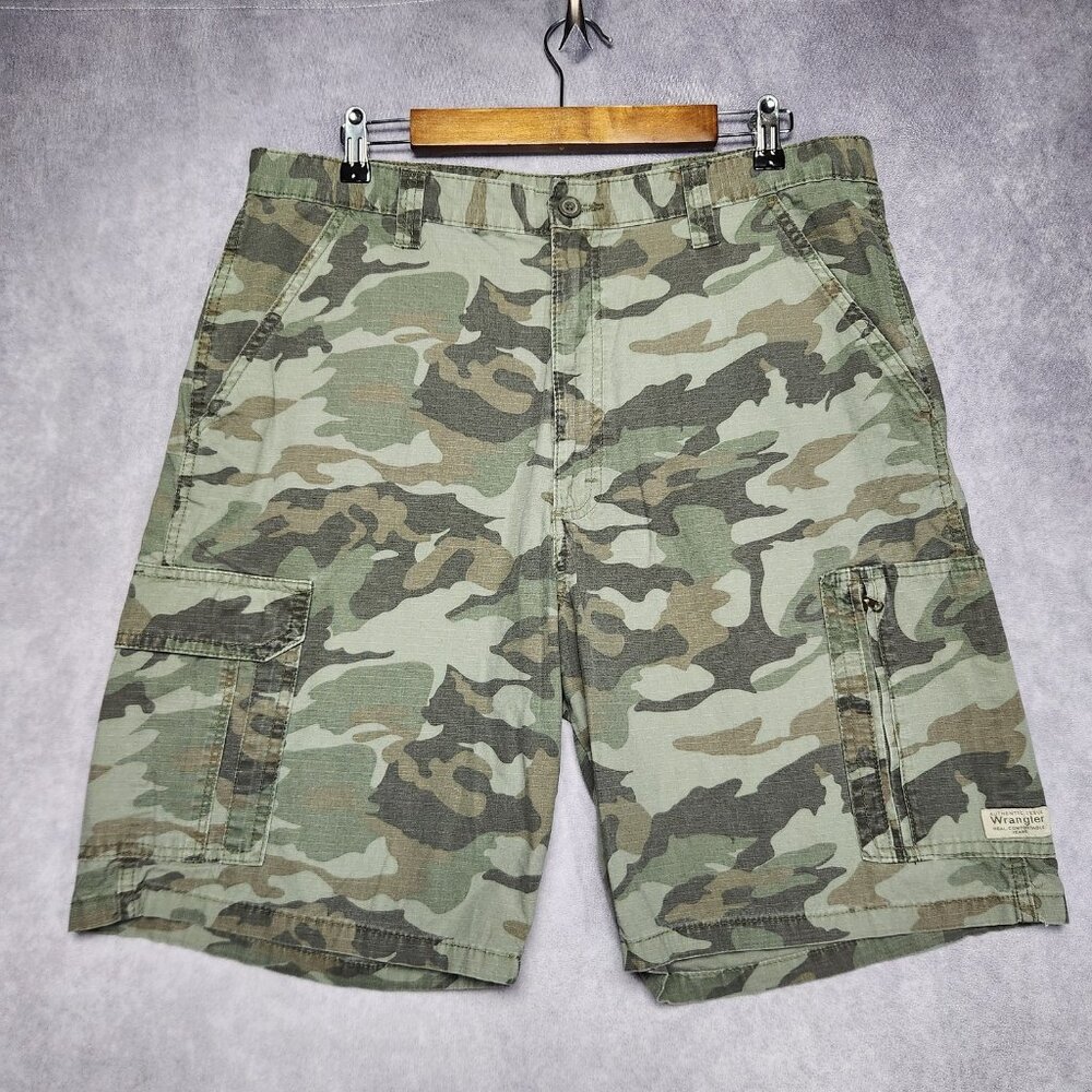 Wrangler Cargo Shorts Mens 36 Camo Ripstop Outdoor Utility‎ Pockets Vintage